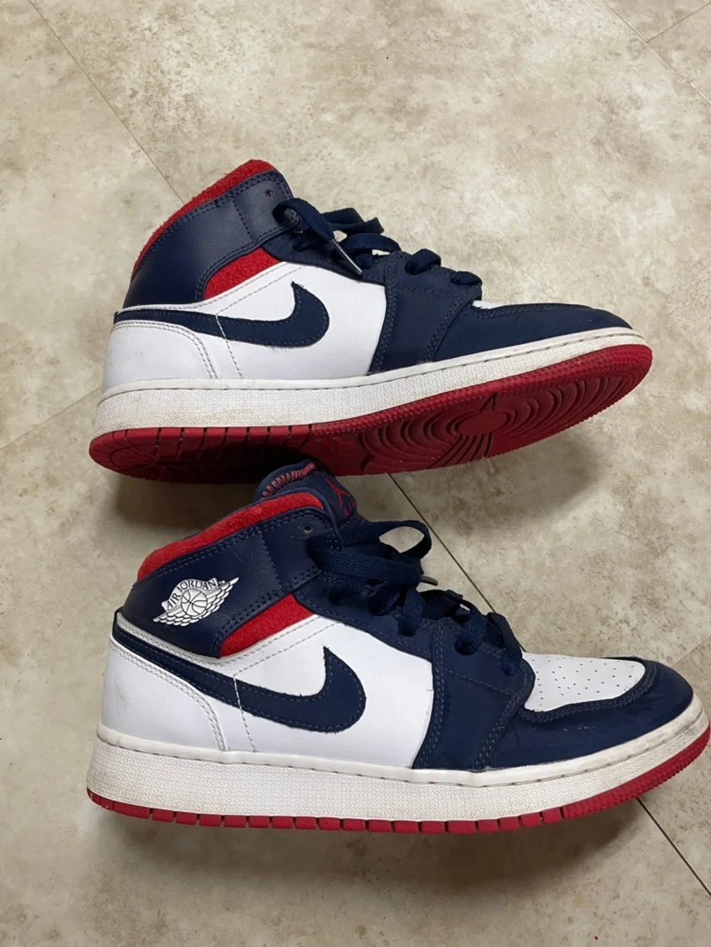 Nike Air Jordan 1 Kids mid se Olympic mid Top Sneakers - Navy/White/Red